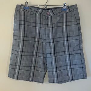 O’NEILL GRAY/BLACK PLAID DRESS SHORTS!  34” WAIST, 10” INSEAM